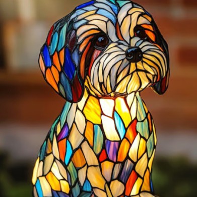 Stained Glass Dog Lamp
