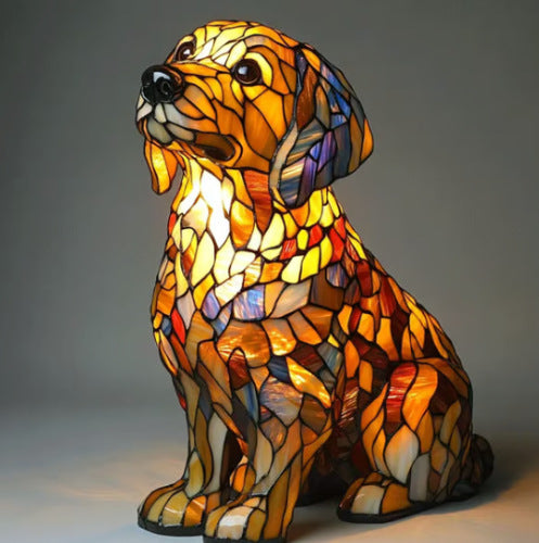 Stained Glass Dog Lamp