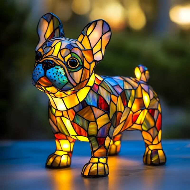 Stained Glass Dog Lamp