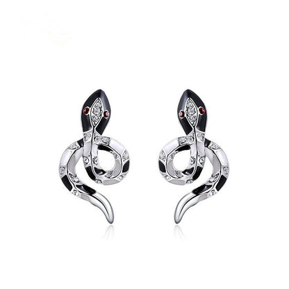 Rose gold white gold black snake earrings
