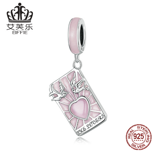 Avelle Original Sterling Silver S925 The Lovers Tarot Card Pendant Bracelet Pink