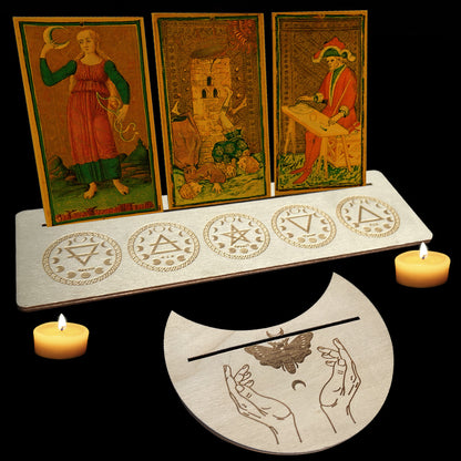 Wooden Moon-shaped Tarot Card Holder