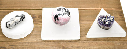 Selenite Shapes Charging Plates – Sacred Geometry for Crystal Cleansing