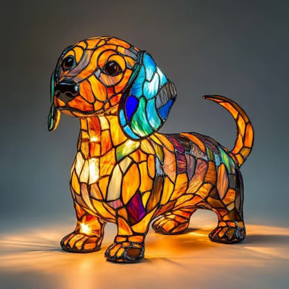 Stained Glass Dog Lamp