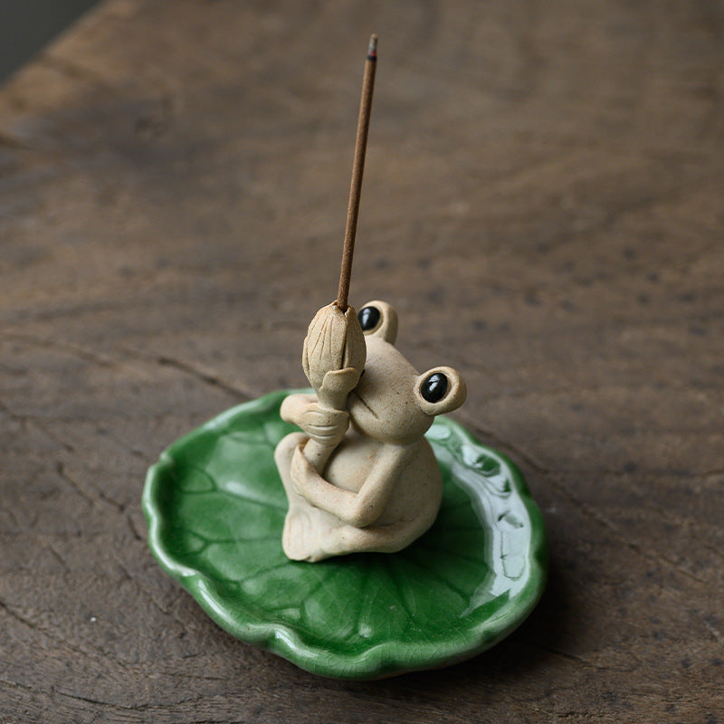 Handmade Ceramic Small Frog Incense Stick Holder