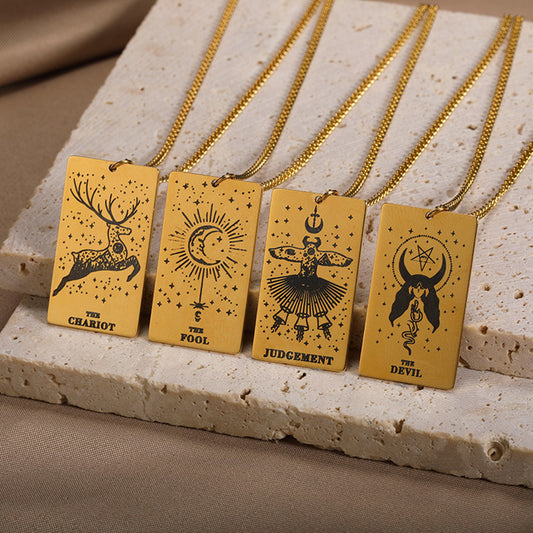 18k Yellow Gold Stainless Steel Tarot Necklace