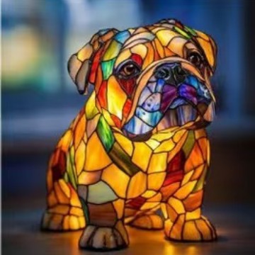 Stained Glass Dog Lamp