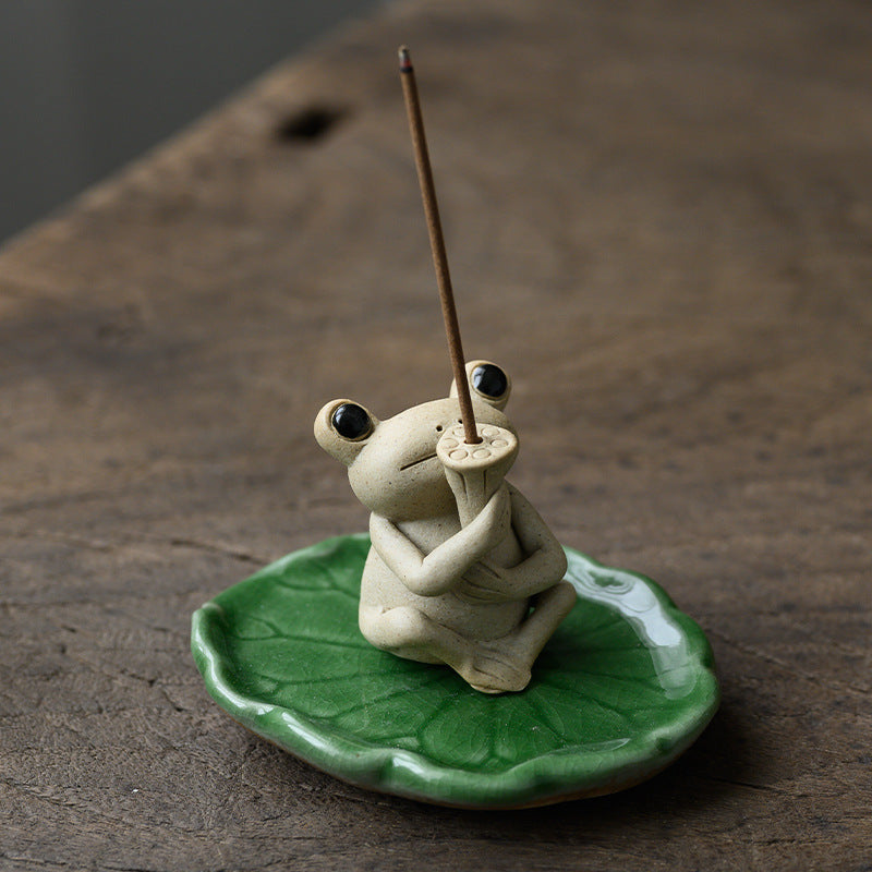 Handmade Ceramic Small Frog Incense Stick Holder