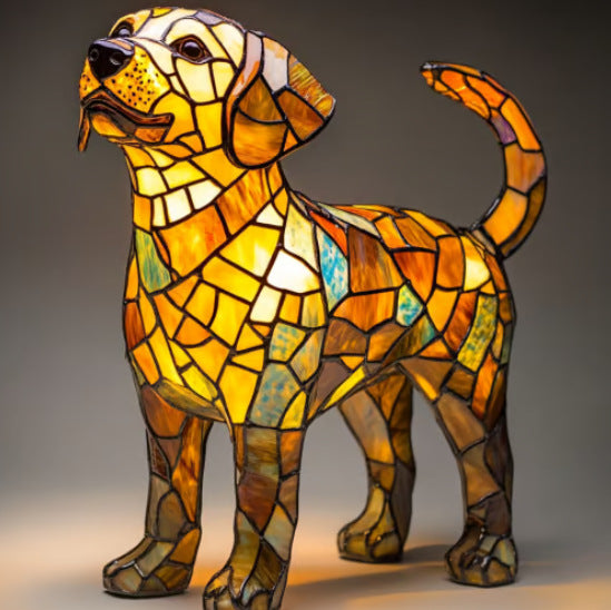 Stained Glass Dog Lamp