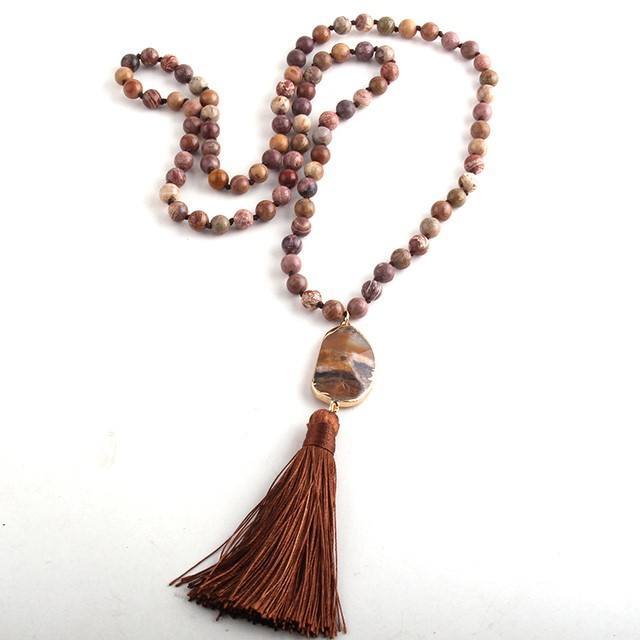 Bohemian Tribal Jewelry Natural Stones Long Knotted