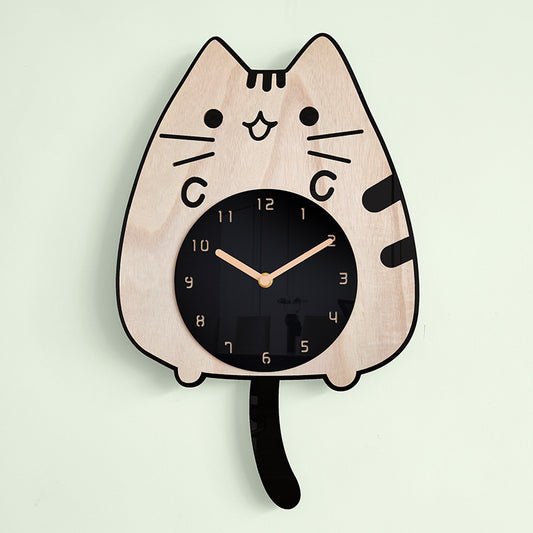 Wooden Cat Clock With Wagging Tail