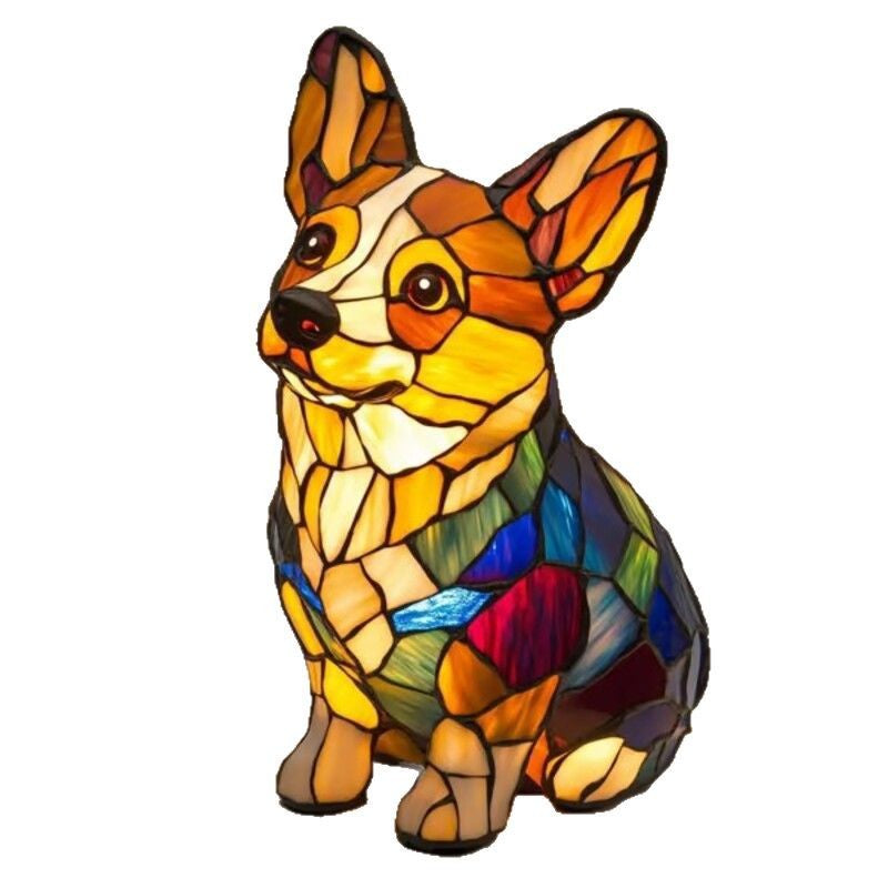 Stained Glass Dog Lamp